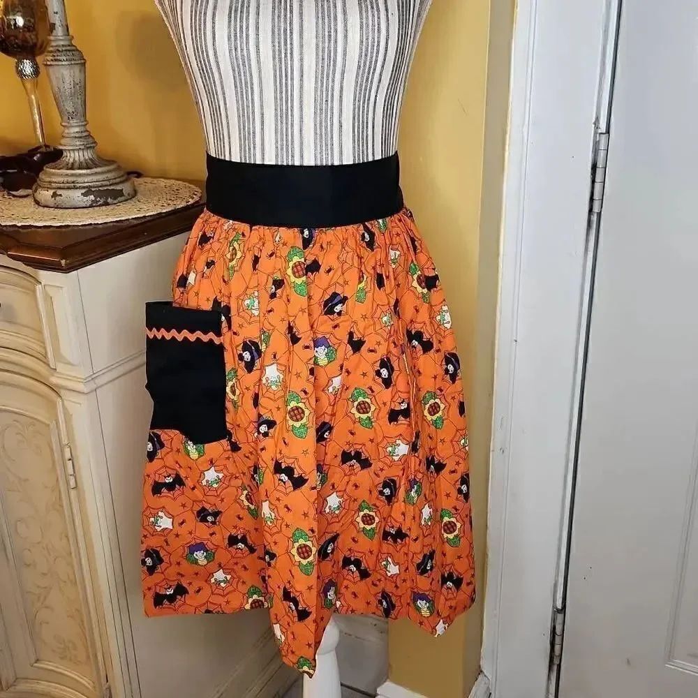 Halloween orange and black half apron womens